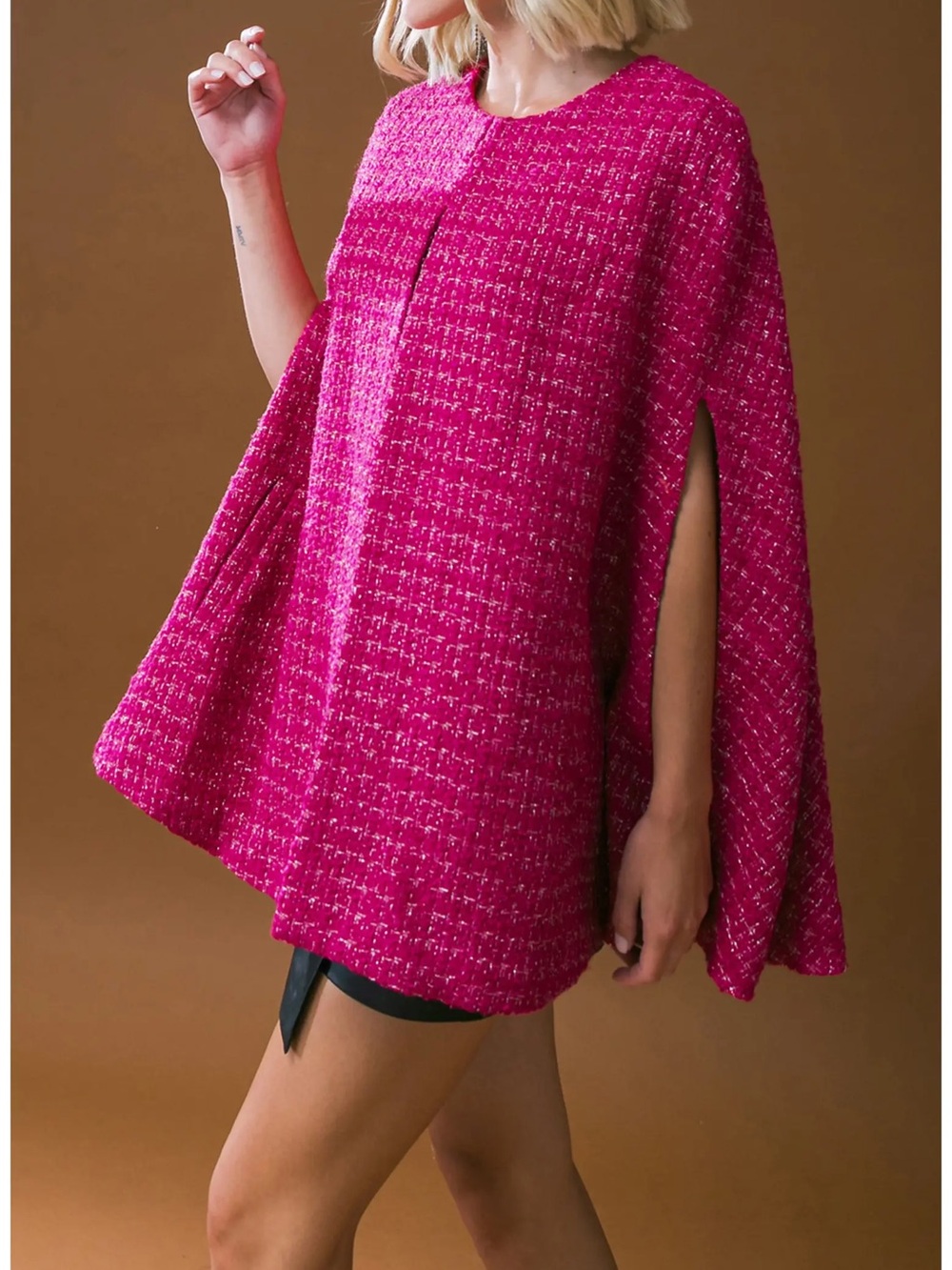NWT! Flying Tomato Hot Pink Genevieve Tweed Cape